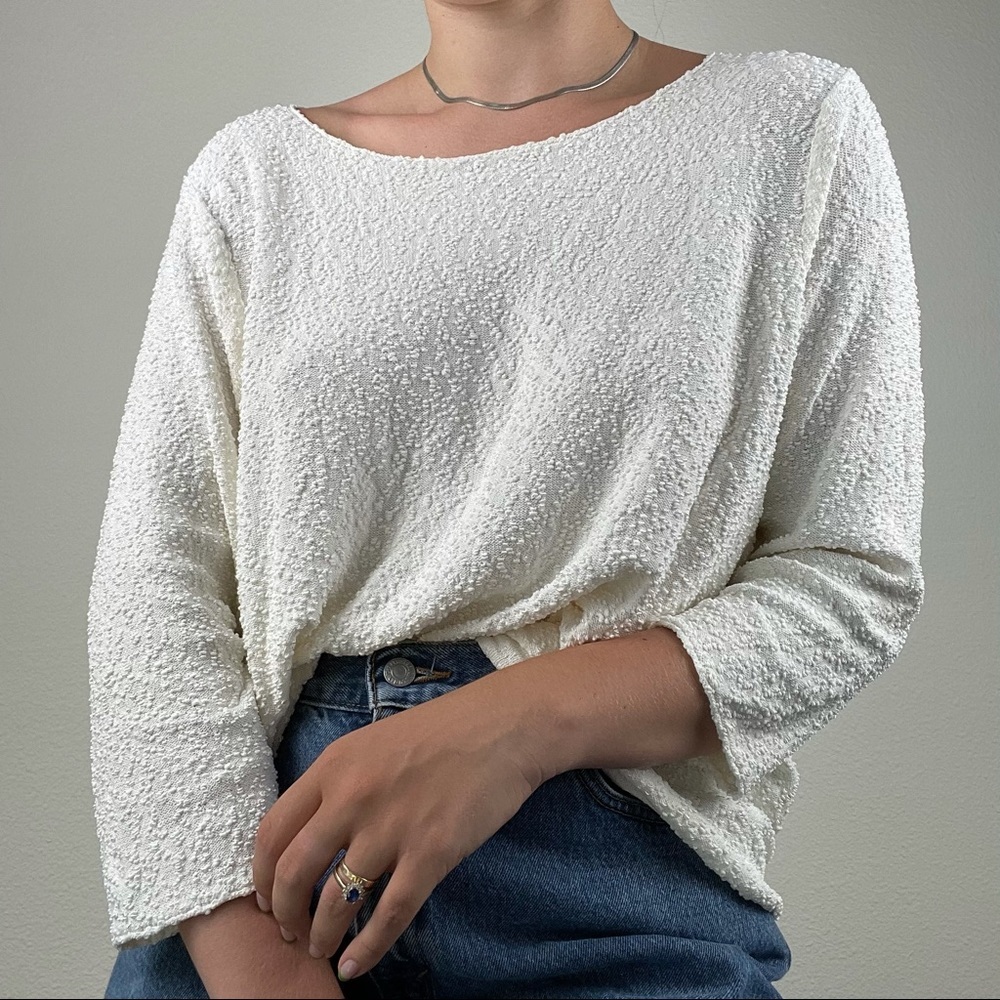 Eileen Fisher Cream/Textured Long Sleeve Boatneck Top